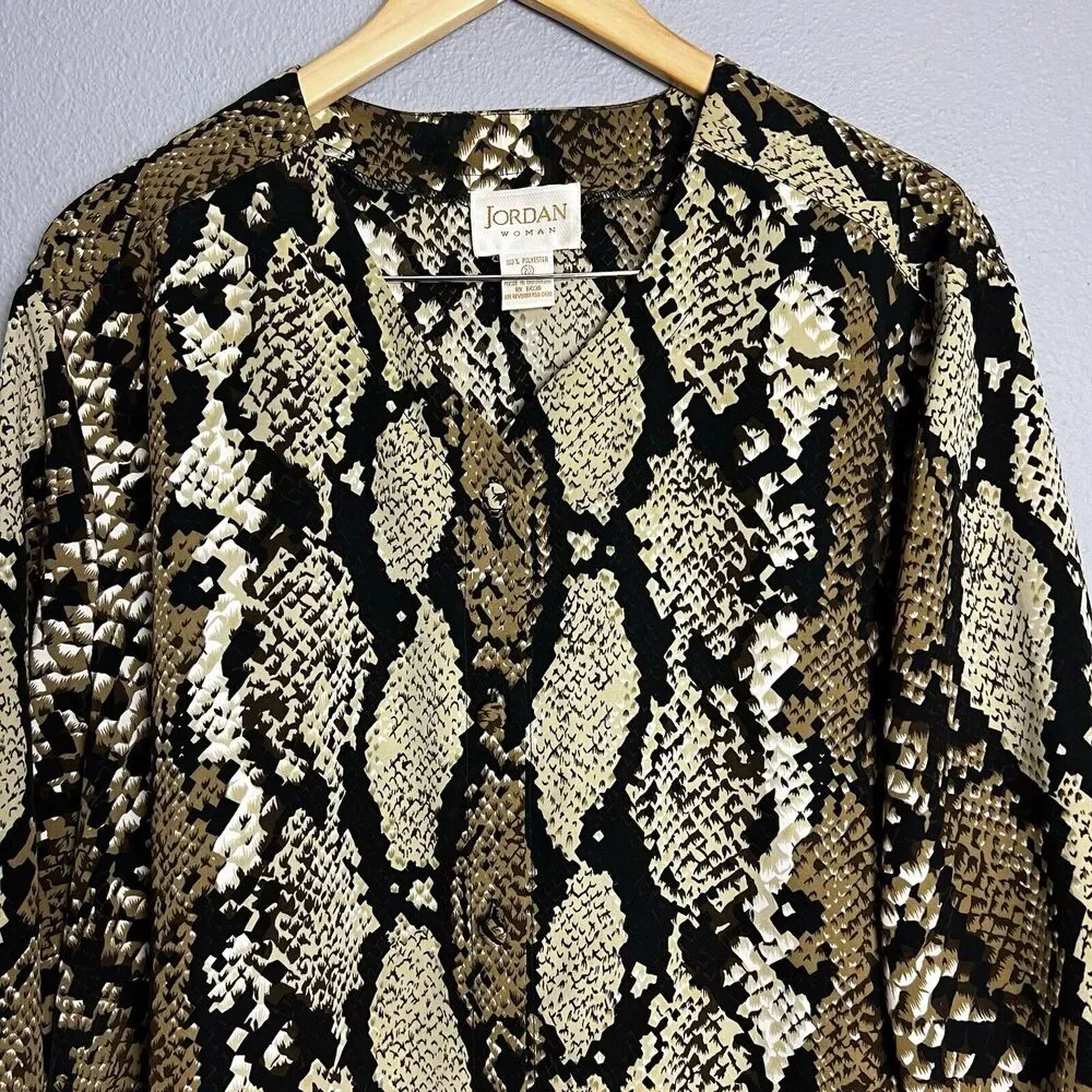 Jordan Woman Top Size 20 Leopard Print Flowy Button Up Blouse Shacket Boho - Picture 2 of 10
